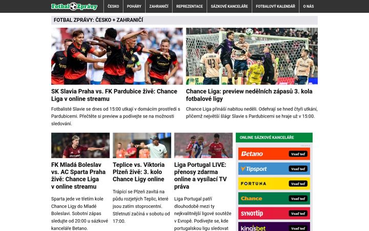 Screenshot of fotbalzpravy.cz