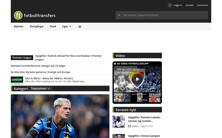 Screenshot of fotbolltransfers.com