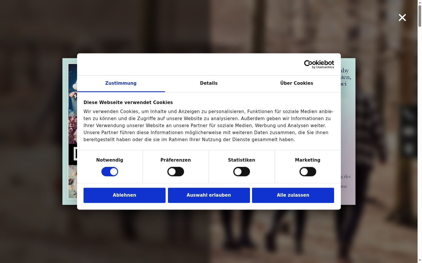 Ekrānuzņēmums ar piekrišanas baneri, kas tika rādīts pirms jebkādas mijiedarbības