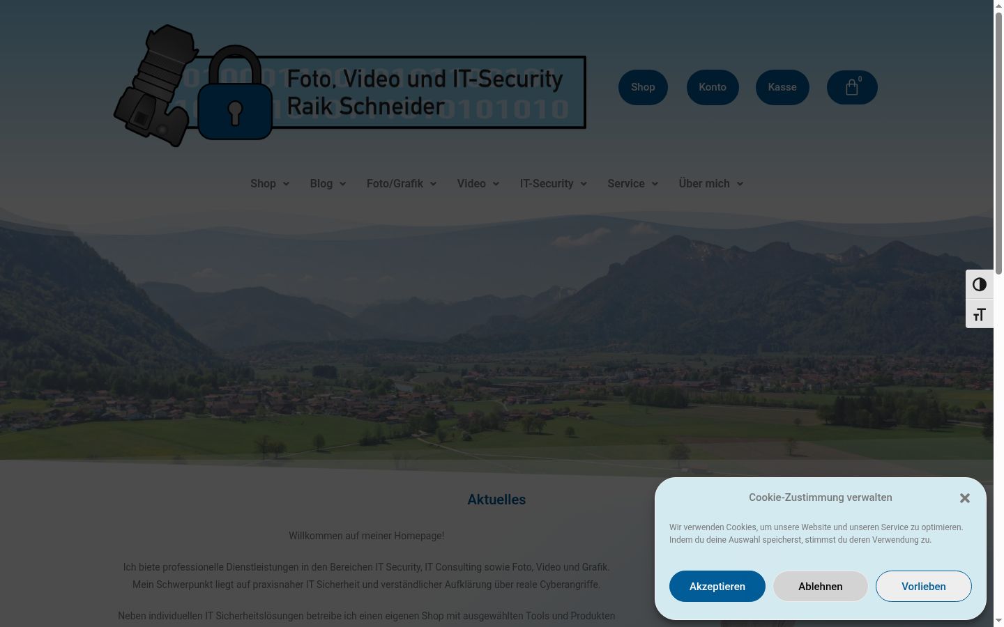 Screenshot des Einwilligungsbanners vor jeglicher Interaktion