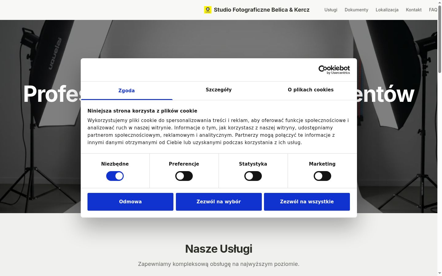 Zrzut ekranu banera zgody wyświetlanego przed jakąkolwiek interakcją