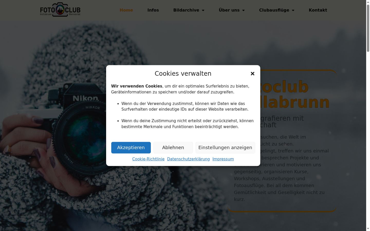 Screenshot del banner di consenso mostrato prima di qualsiasi interazione