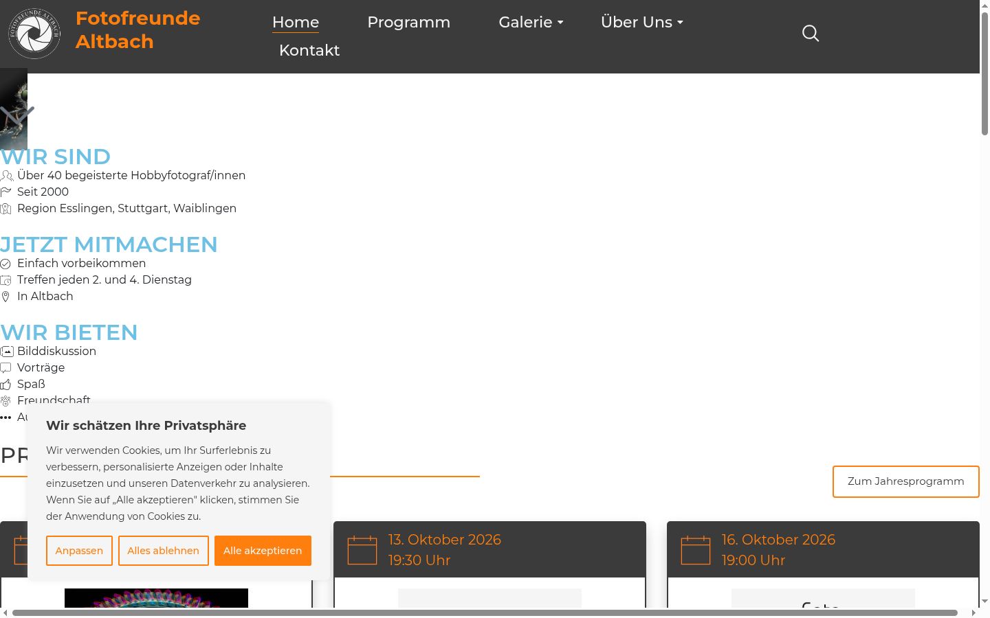 Screenshot des Einwilligungsbanners vor jeglicher Interaktion