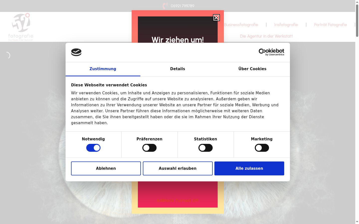 Screenshot del banner di consenso mostrato prima di qualsiasi interazione