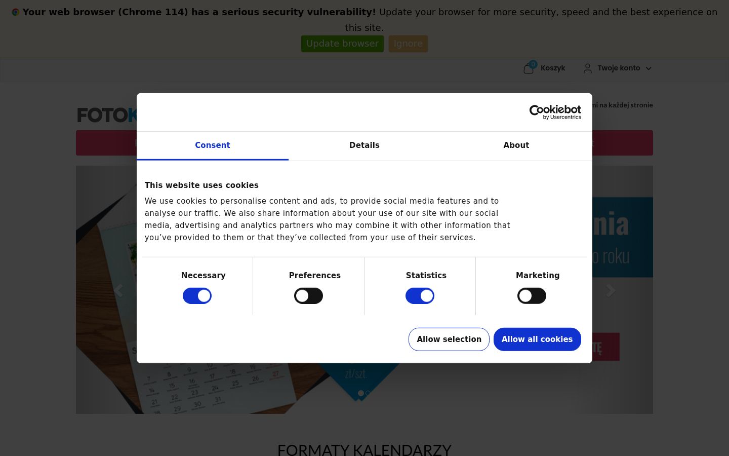 Sutikimo reklamjuostės, rodytos prieš bet kokią sąveiką, ekrano kopija