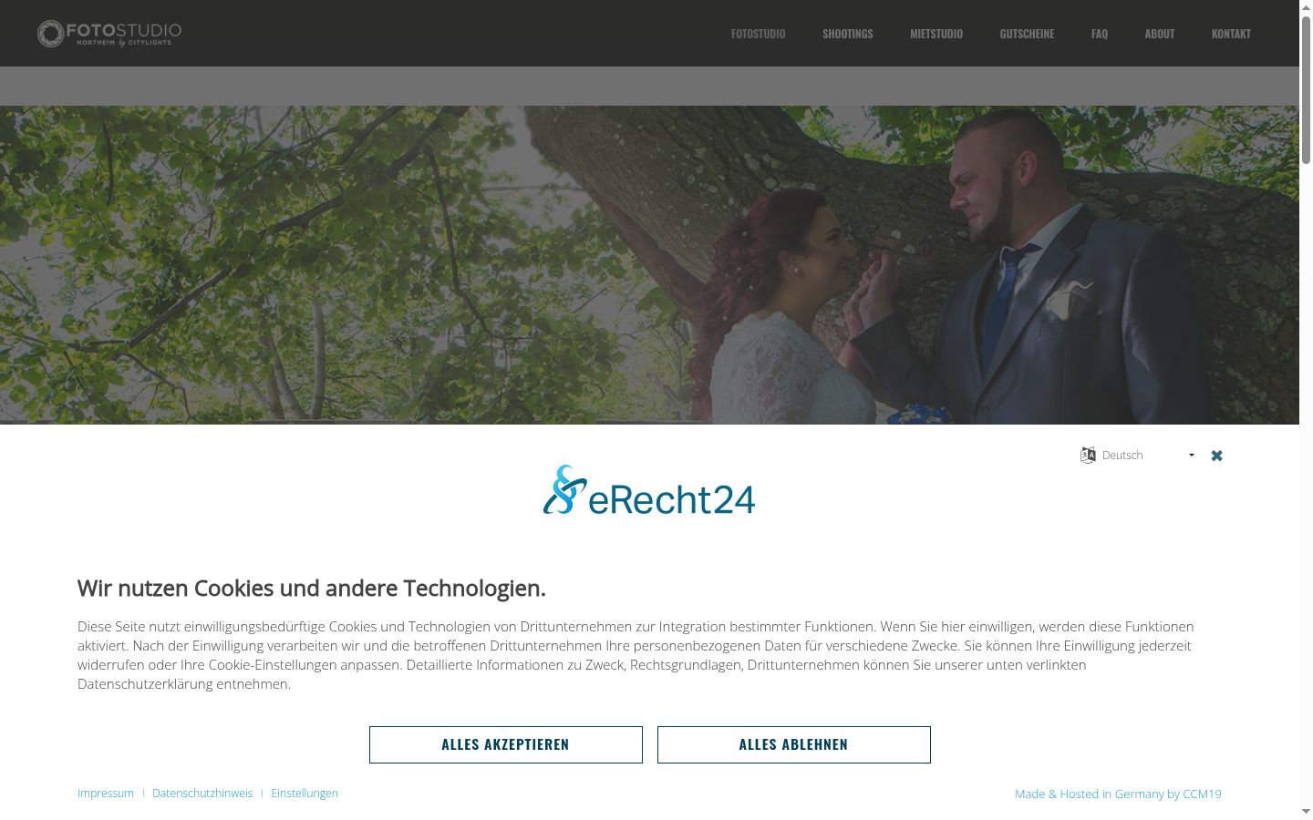 Screenshot van de toestemmingsbanner zoals getoond vóór enige interactie