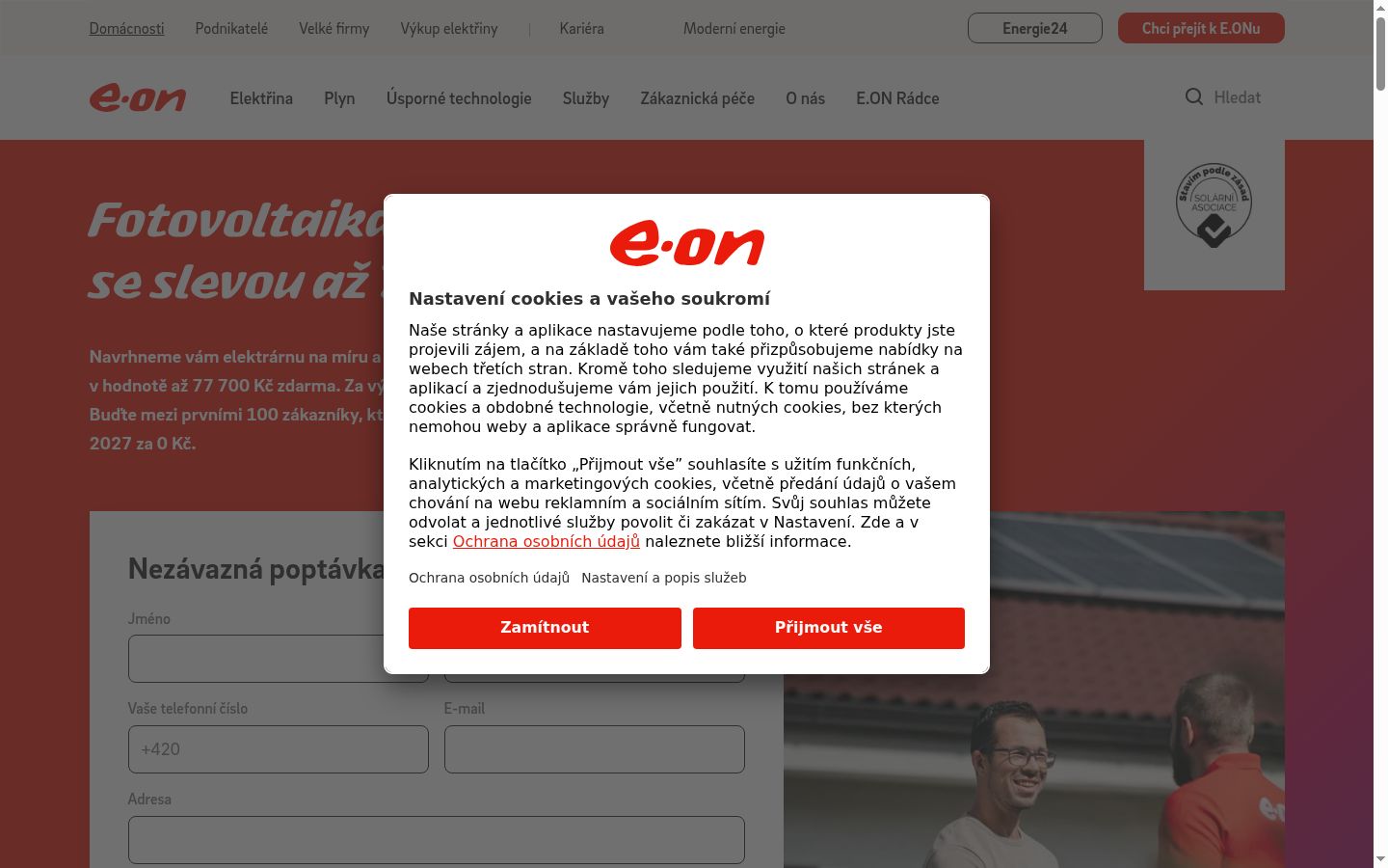 Captura de ecrã do banner de consentimento apresentado antes de qualquer interação