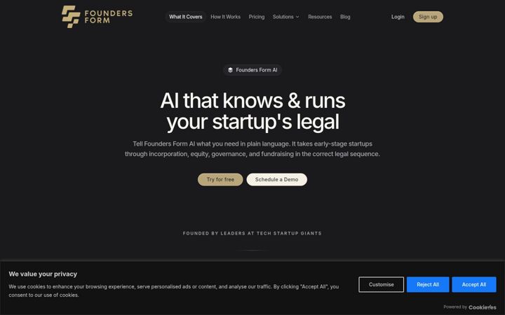 Snímek obrazovky foundersform.ai