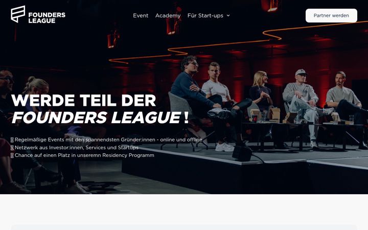 Ekrānuzņēmums no foundersleague.de