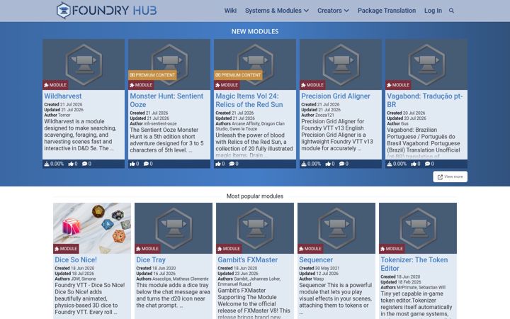 Screenshot of foundryvtt-hub.com