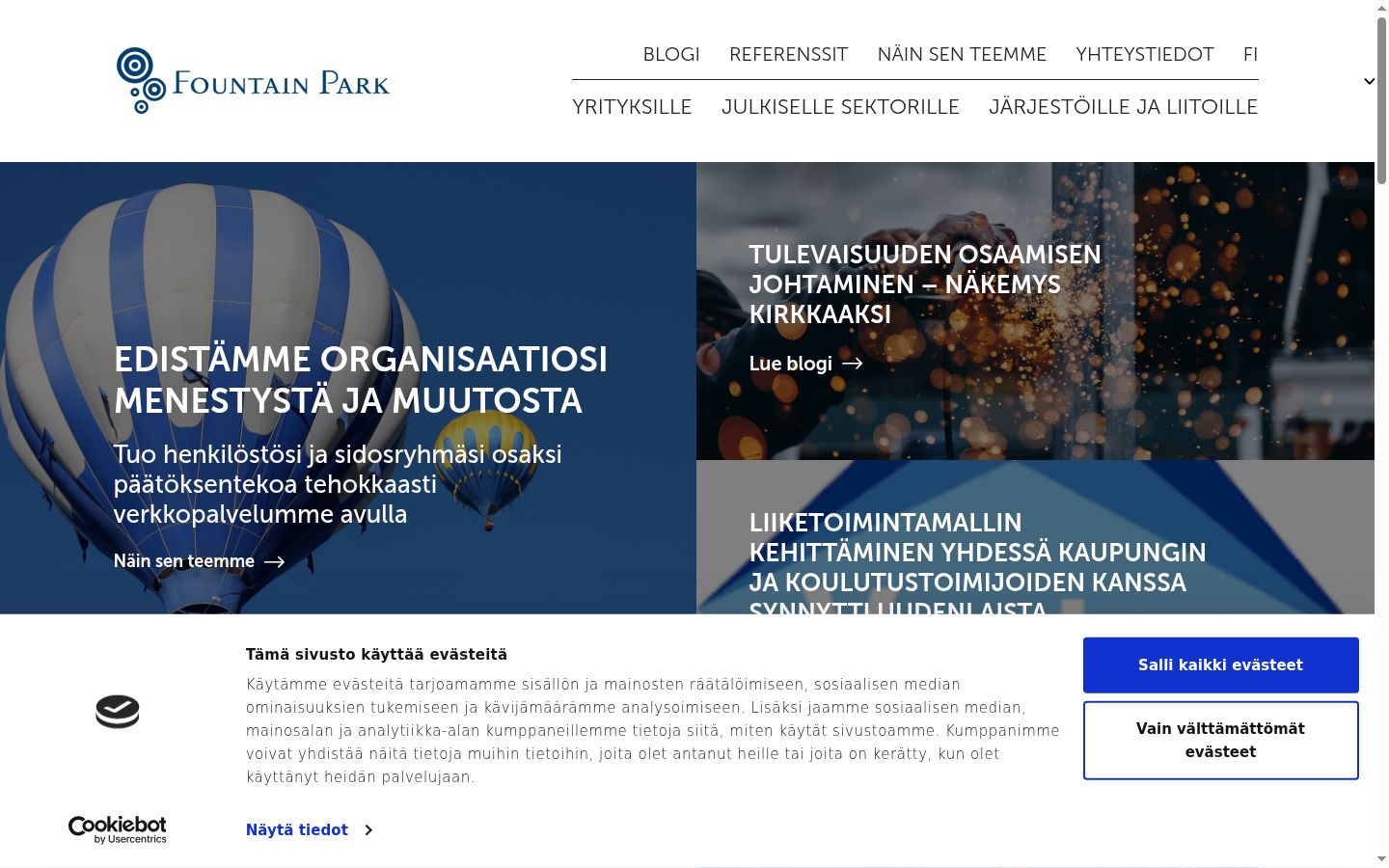 Kuvakaappaus suostumusbannerista, joka näytettiin ennen mitään vuorovaikutusta