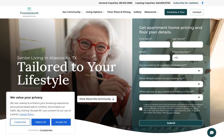 Screenshot of fountainwoodatlakehoustonseniorliving.com