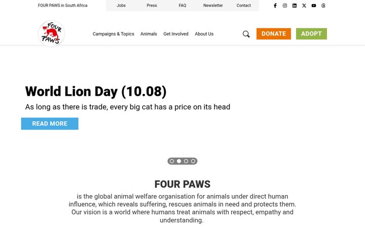 Ekrano kopija four-paws.org.za