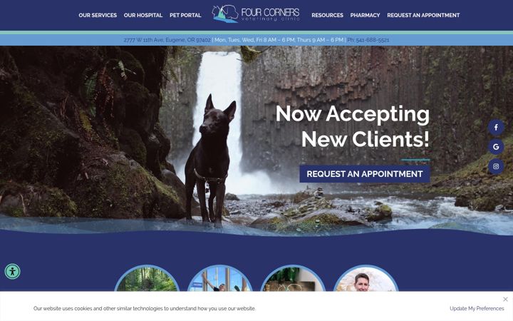 Screenshot of fourcornersvetclinic.com