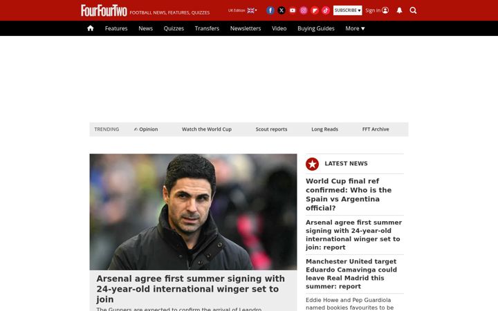 Screenshot stránky fourfourtwo.com