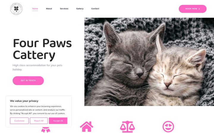 Screenshot of fourpawscattery.com