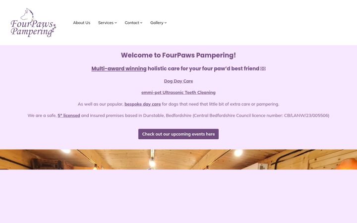 Screenshot ta' fourpawspampering.co.uk