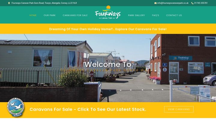 Screenshot of fourwayscaravanpark.co.uk