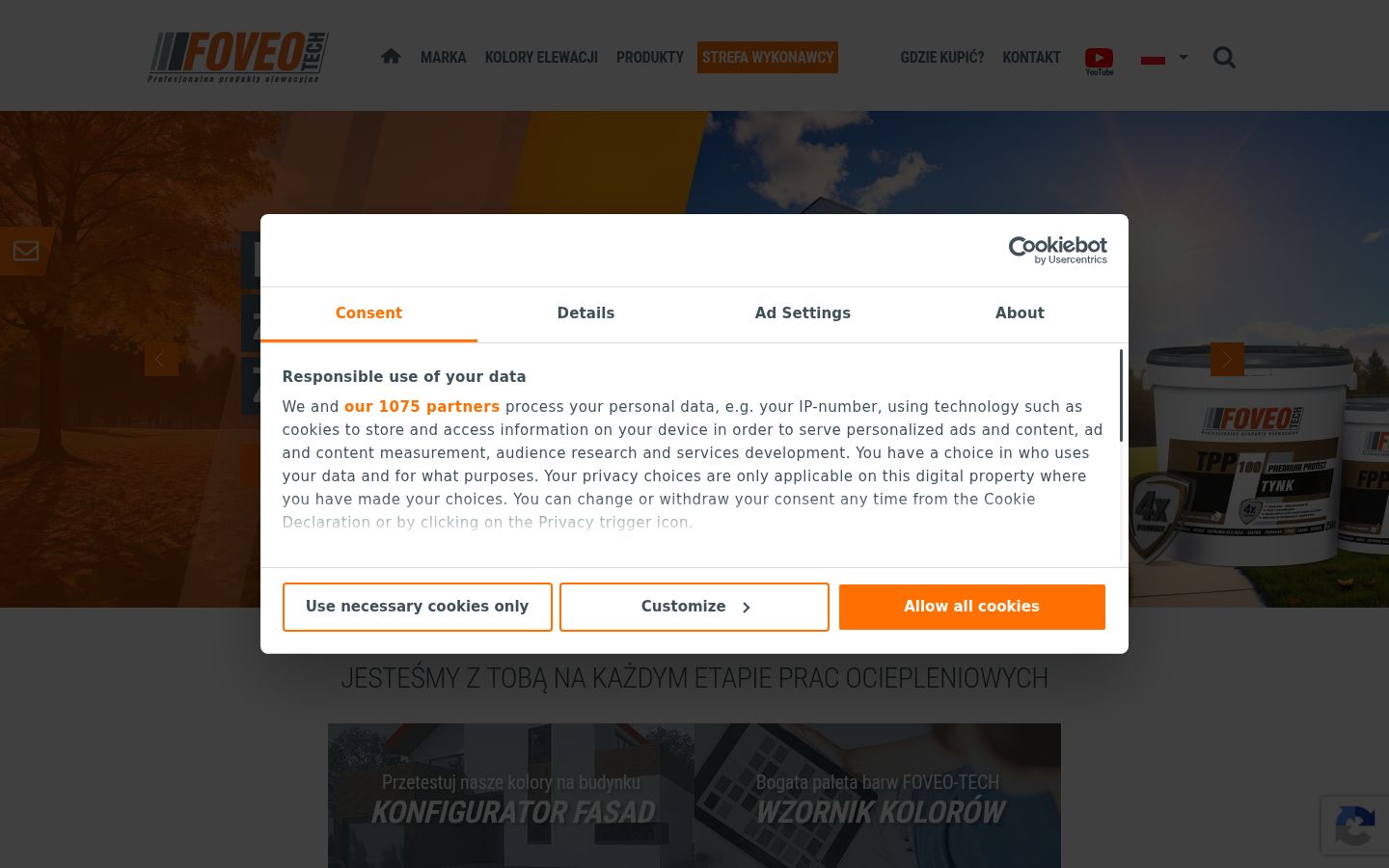 Screenshot del banner di consenso mostrato prima di qualsiasi interazione