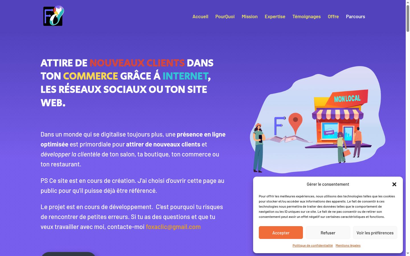 Capture d'écran de la bannière de consentement affichée avant toute interaction