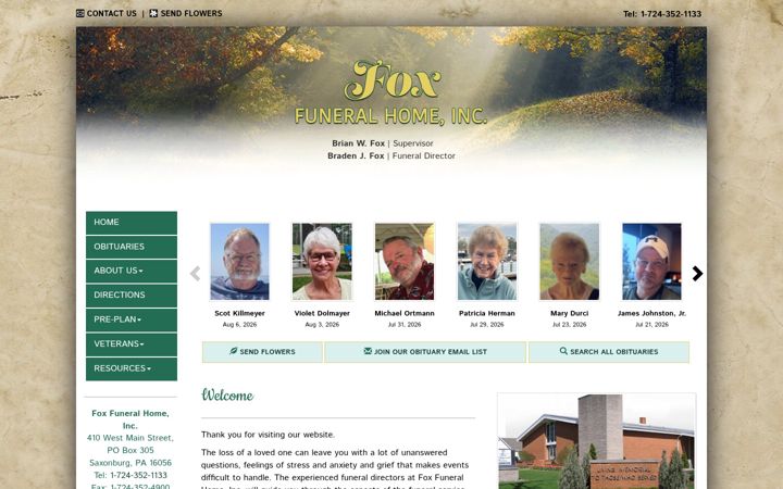 Screenshot of foxfuneralhomeinc.com