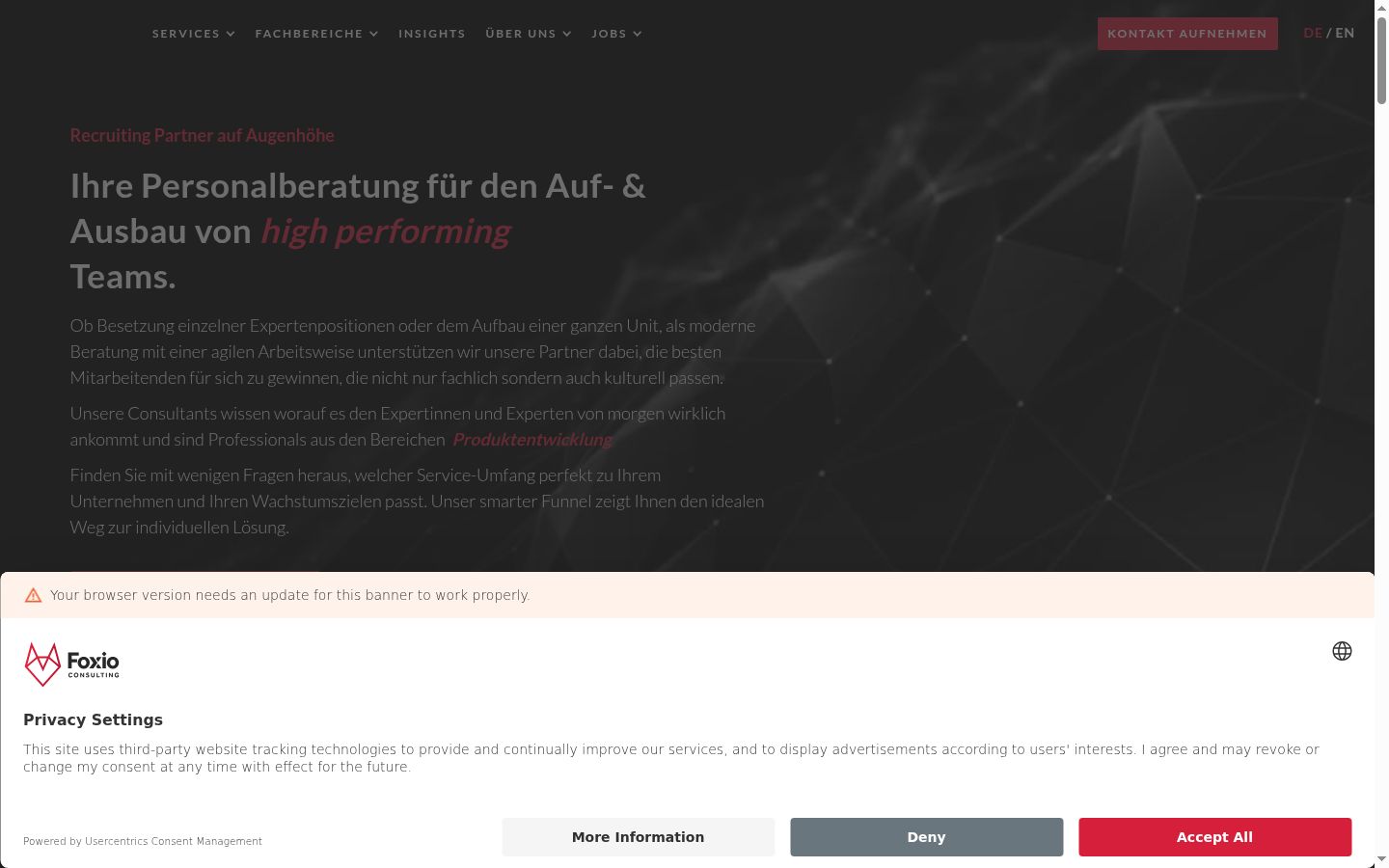 Screenshot of the consent banner shown before any interaction