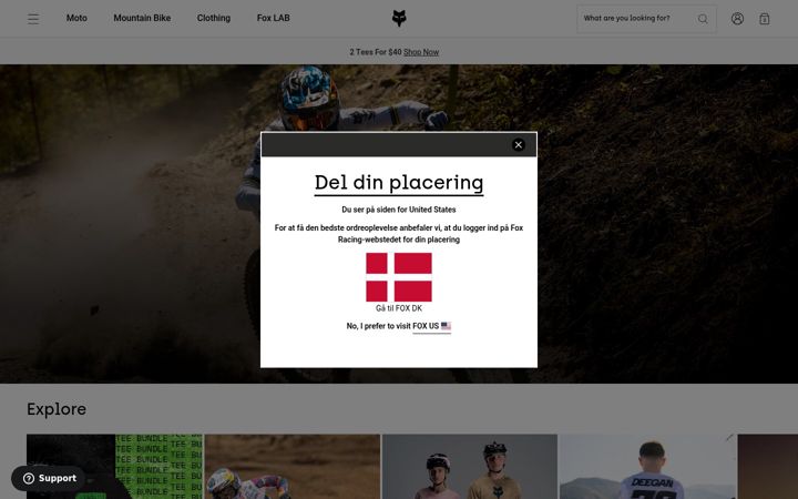 Screenshot of foxracing.com