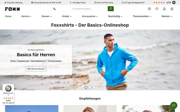 Ekrānuzņēmums no foxxshirts.de