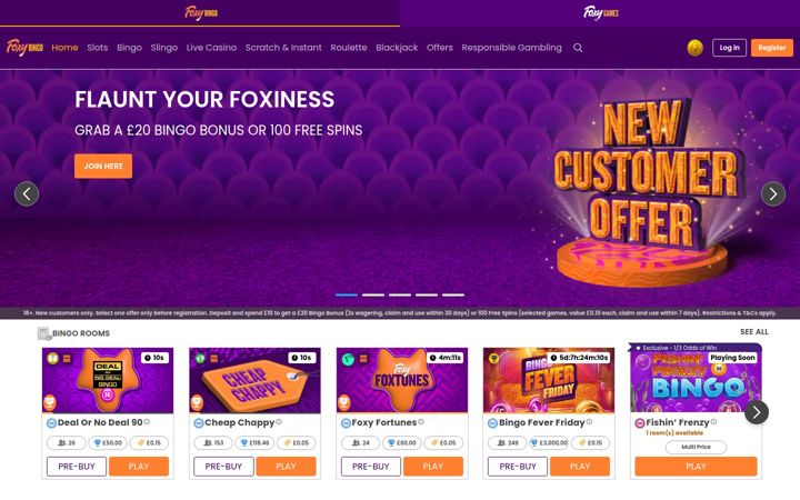 Snímek obrazovky foxybingo.com