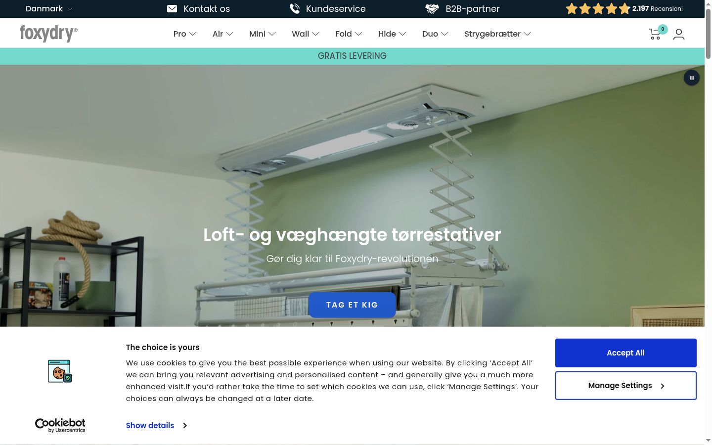 Skærmbillede af samtykkebanneret, som det blev vist før nogen interaktion
