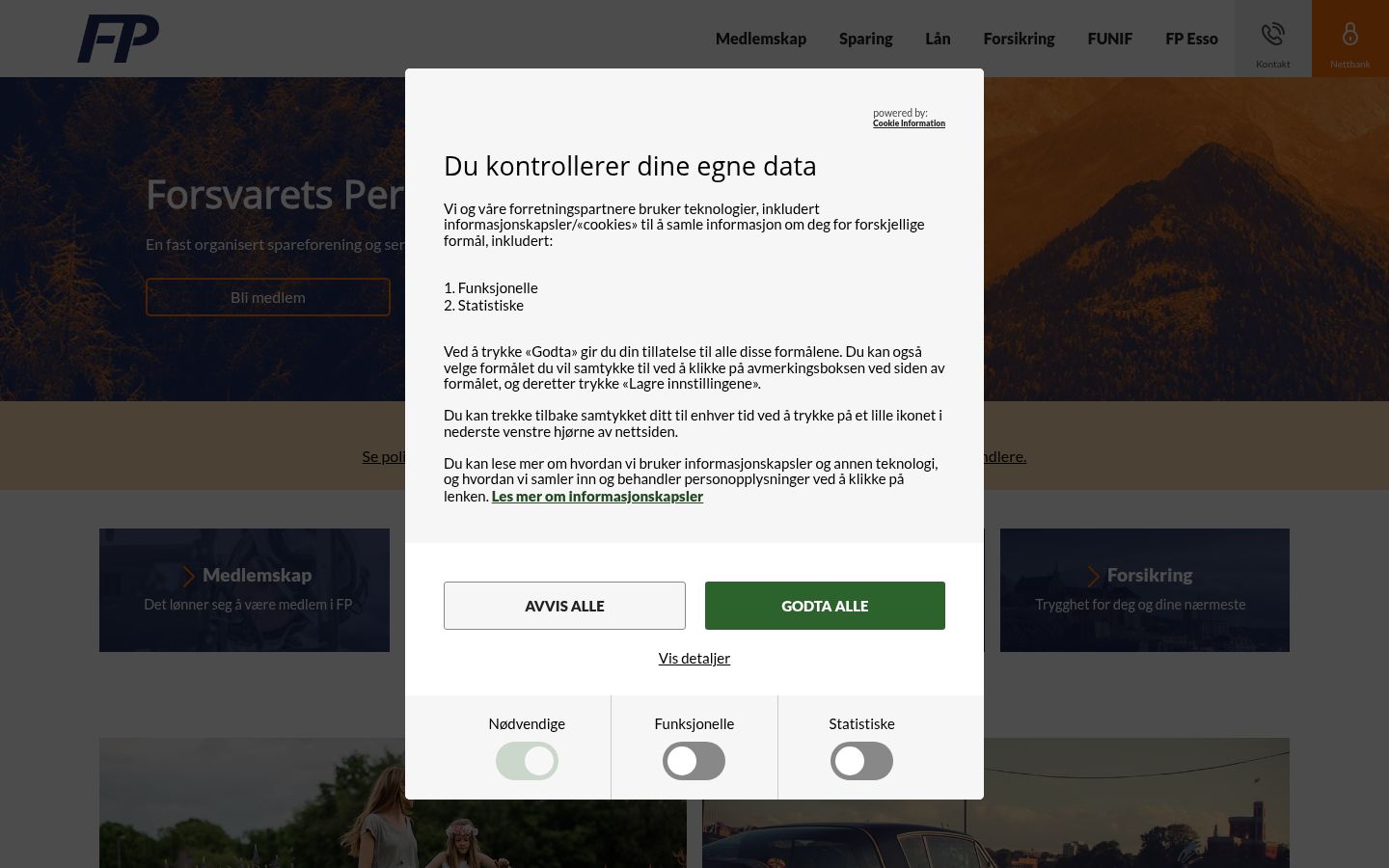 Screenshot del banner di consenso mostrato prima di qualsiasi interazione