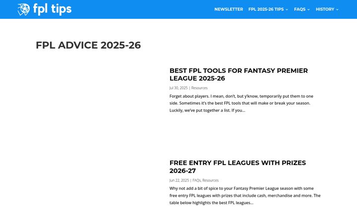 Screenshot of fpltips.com