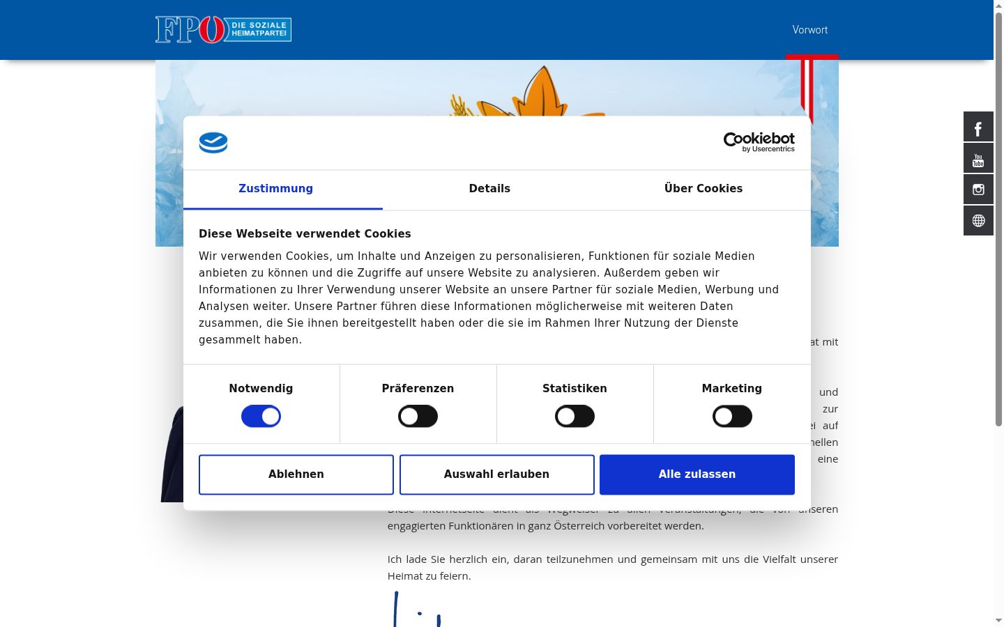 Posnetek zaslona pasice za privolitev, prikazane pred kakršno koli interakcijo