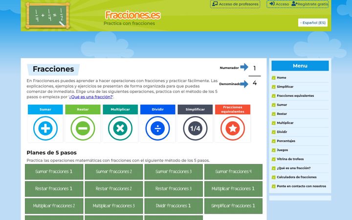 Screenshot of fracciones.es