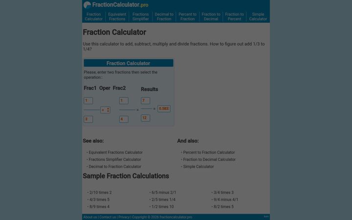 Posnetek zaslona fractioncalculator.pro