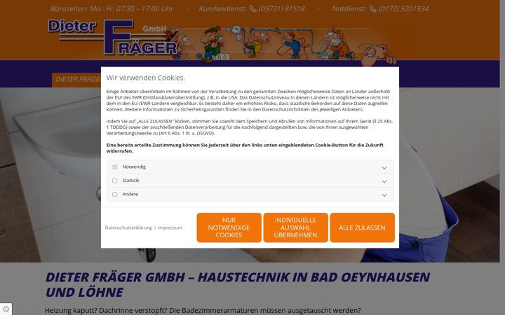 Captură de ecran a fraeger-haustechnik.de