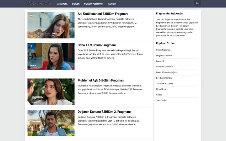 Screenshot of fragmanlarim.com