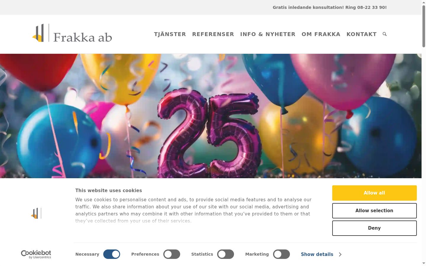 Captura de ecrã do banner de consentimento apresentado antes de qualquer interação