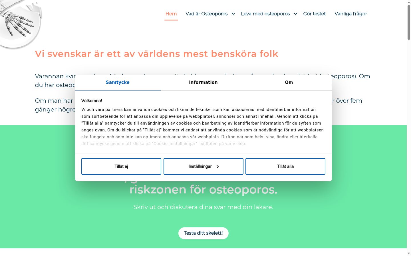 Screenshot del banner di consenso mostrato prima di qualsiasi interazione