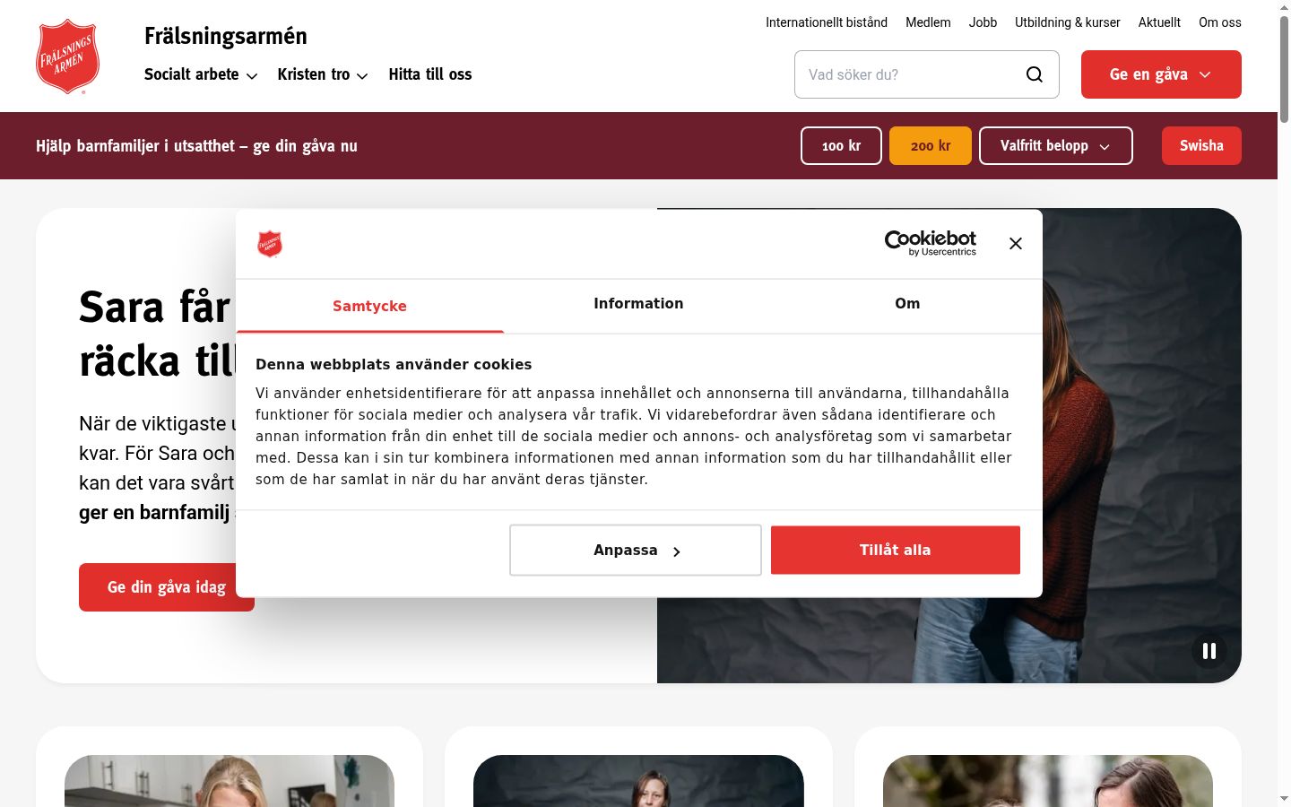 Screenshot del banner di consenso mostrato prima di qualsiasi interazione