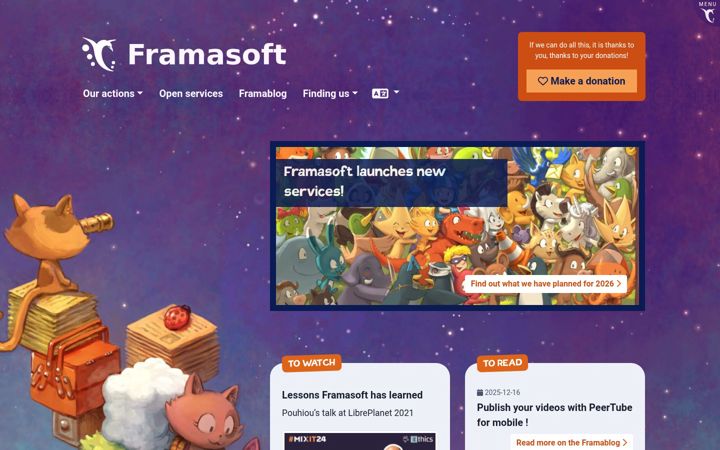 Snimka zaslona za framasoft.org