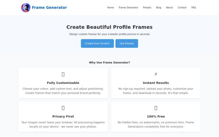 Screenshot of frame-generator.com
