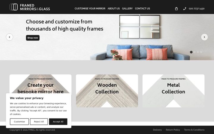 Screenshot of framedmirrorsandglass.co.uk