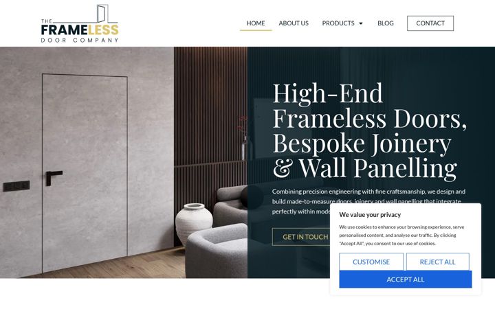 Screenshot of framelessdoorcompany.co.uk