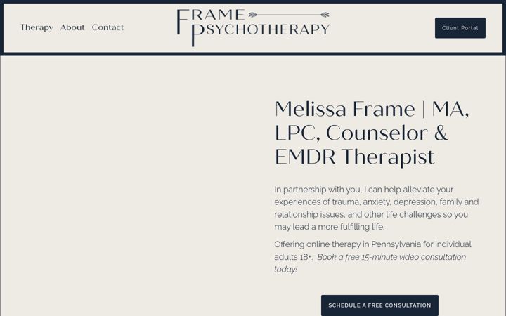 Screenshot of framepsychotherapy.com