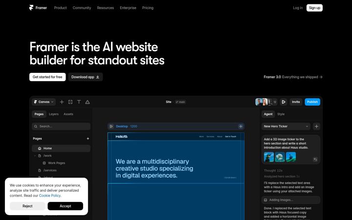 Snímek obrazovky framer.com