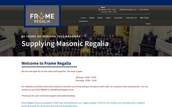 Screenshot of frameregalia.co.uk