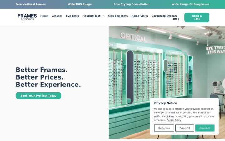Skærmbillede af framesopticians.co.uk