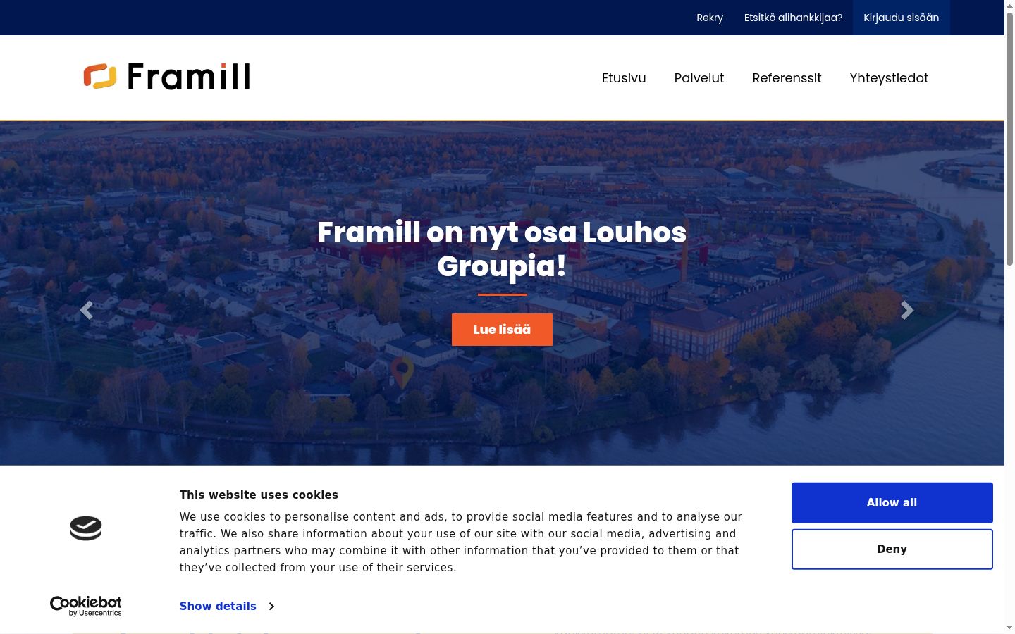 Kuvakaappaus suostumusbannerista, joka näytettiin ennen mitään vuorovaikutusta