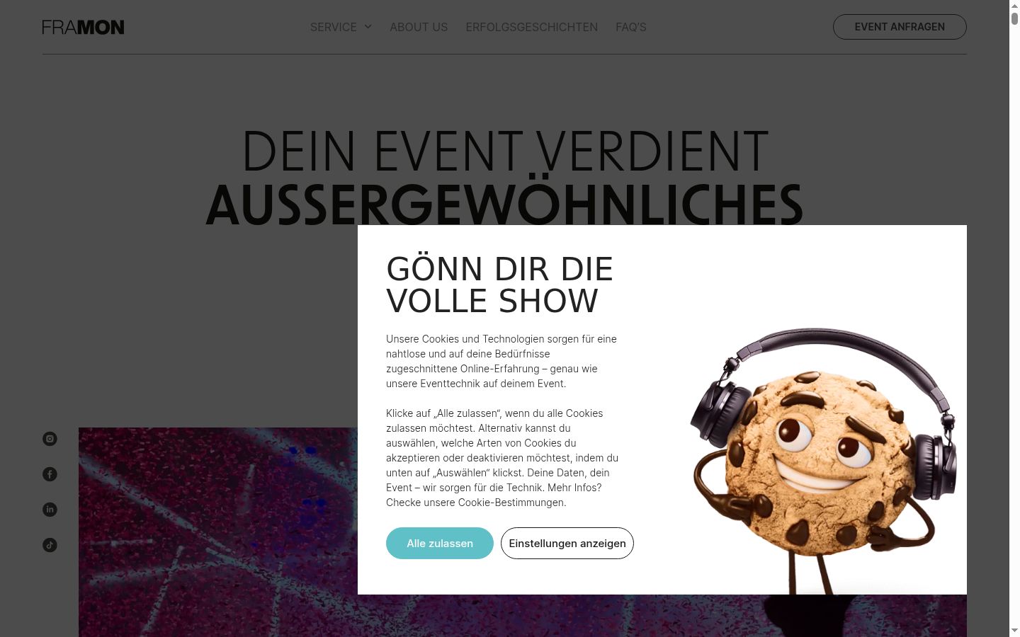 Screenshot des Einwilligungsbanners vor jeglicher Interaktion